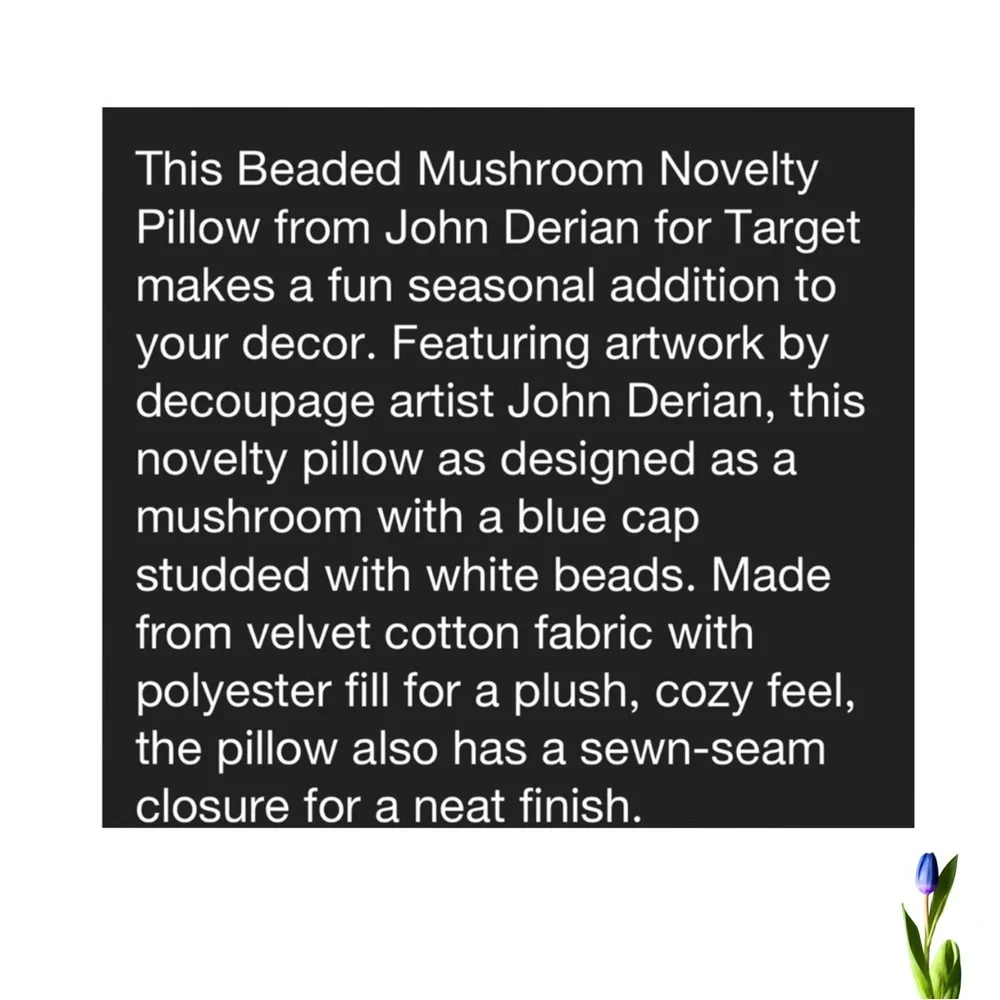 John Derian Mushroom Shaped Plush Pillow